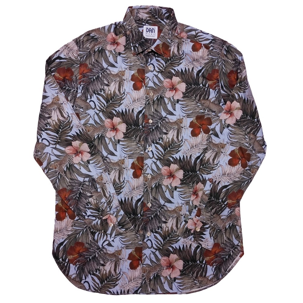 DAN ROMA Made Italy Long Sleeve Shirt Leopard Cheetah Animals‎ Floral 15.5-16 35